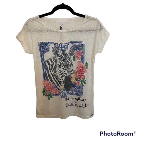 NWT Zebra Graphic Short Sleeve T Shirt Sz S Bedazzled Sequin Colorful Kidcore - Picture 1 of 9